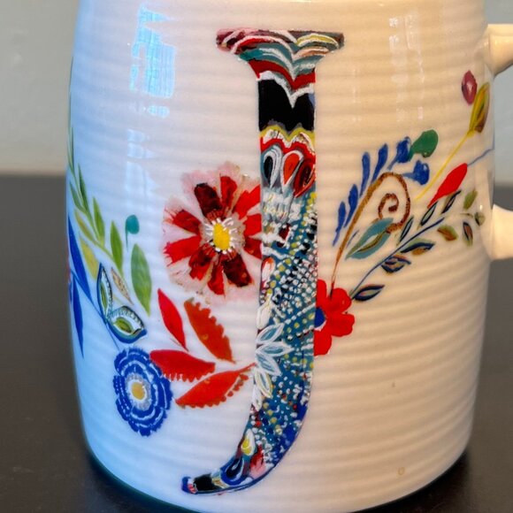 Anthropologie STARLA M HALFMANN  Letter “J”  Initial Monogram Mug Petal Palette - Picture 9 of 15